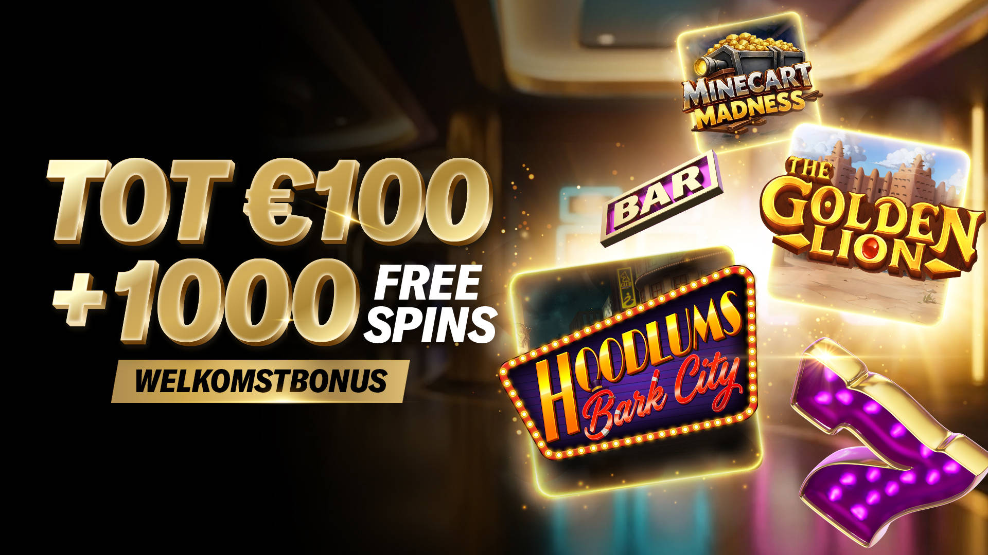 Tot 1000 Free Spins Casino Bonus met slotspellen.