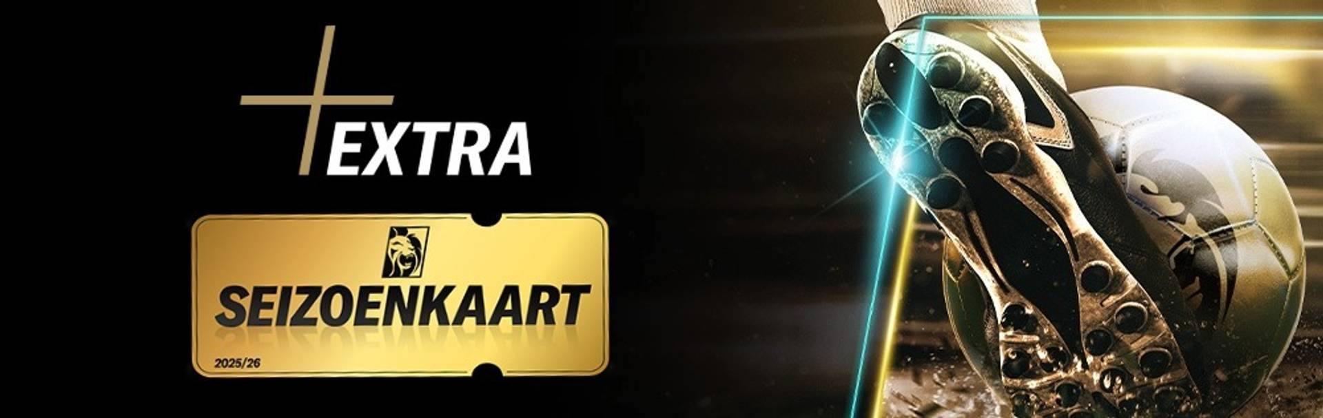Voet die een gouden voetbal schopt; tekst "+EXTRA".