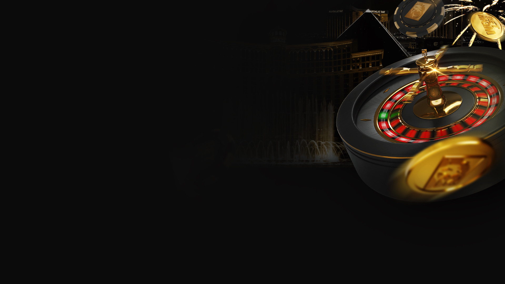 Roulette tafel met BetMGM en in de achtergrond Las Vegas
