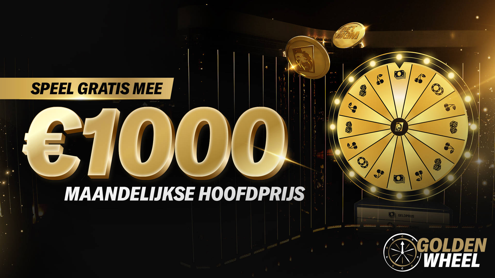 Speel gratis mee voor €1000 maandelijkse hoofdprijs op het Golden Wheel.