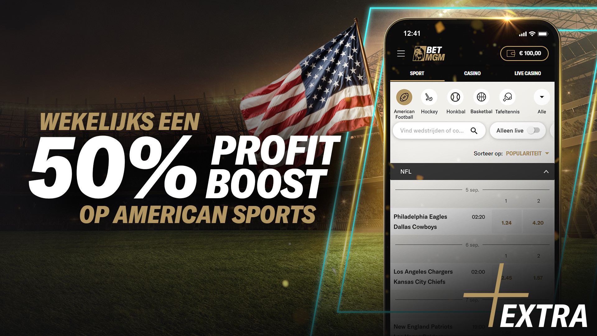 Wekelijkse Profit Boost van 50% op Amerikaanse sporten